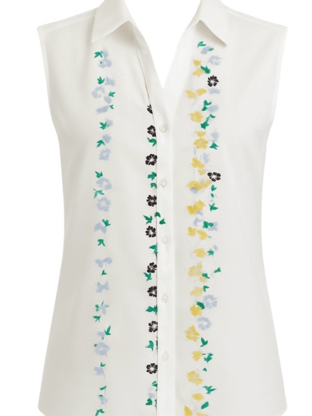 Ann Taylor Sleeveless White Floral Button Front Essential Blouse - XL